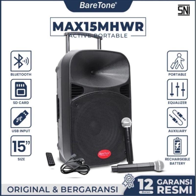 SPEAKER PORTABLE BARETONE MAX15MHWR 15INCH SPEAKER BARETONE
