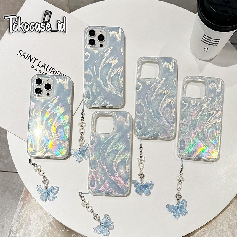 GC165 Clarity Swirl Hologram Case Silver Textured With Charm - Hardcase/ Casing Compatible For Iphon