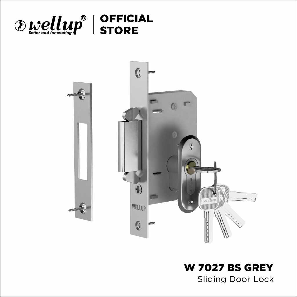 Wellup Bodi Body Anak Kunci Pintu Geser Sliding Door Mortise Lock Stainless Steel SS Set Silinder Zi
