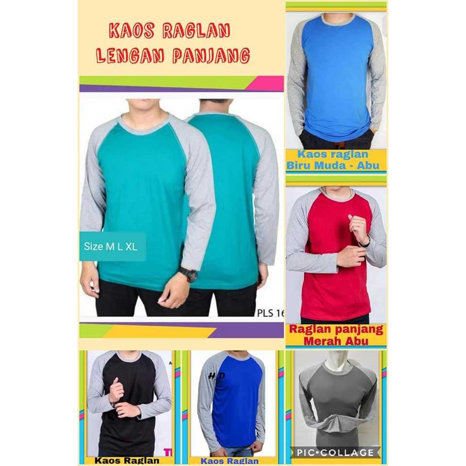 Kaos Raglan Polos Lengan Panjang - Kaos Raglan Pria dan Wanita - Kaos Raglan Polos Dewasa - Kaos Rag