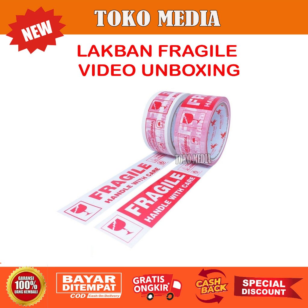 

Lakban Opp tulisan Fragile Wajib Video Unboxing uk. 2 inch Untuk Packing Olshop
