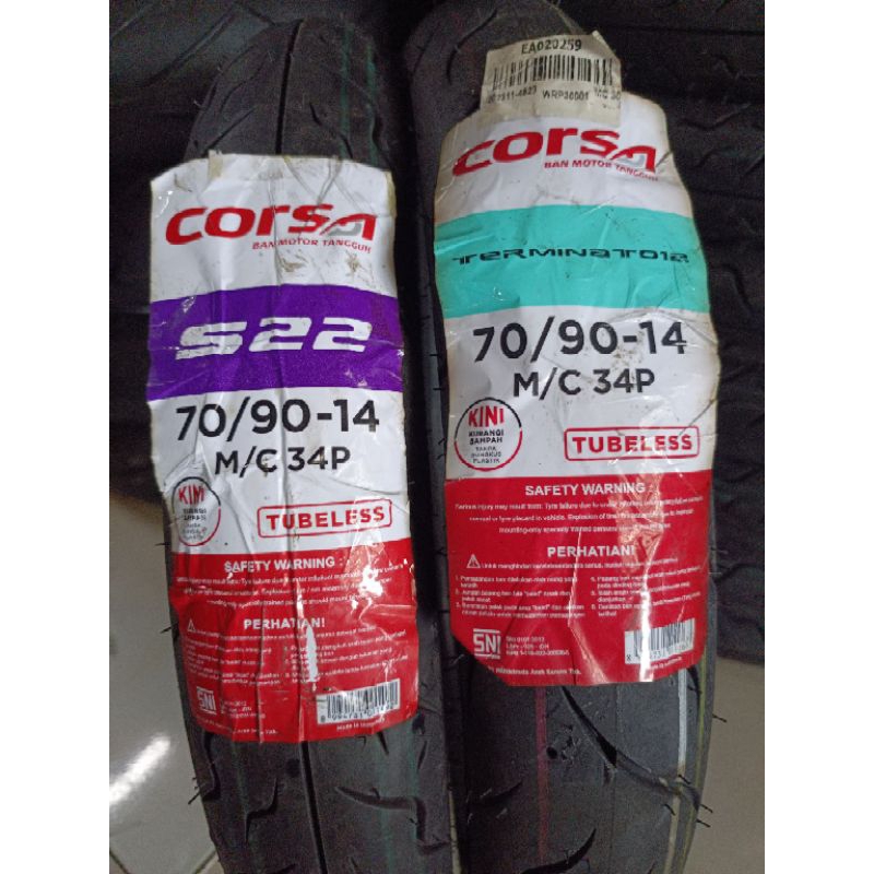 Terlaris 70/90, 80/90 Ring 14 Corsa Tubeless Terminator S22 2023 Ban Luar Matic Bonus Dop Pentil