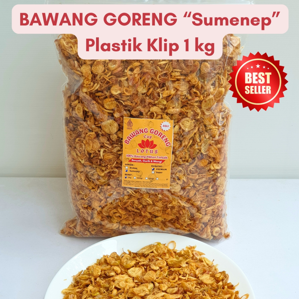 

BAWANG GORENG ASLI SUMENEP PREMIUM Kemasan 1kg Cap Lotus