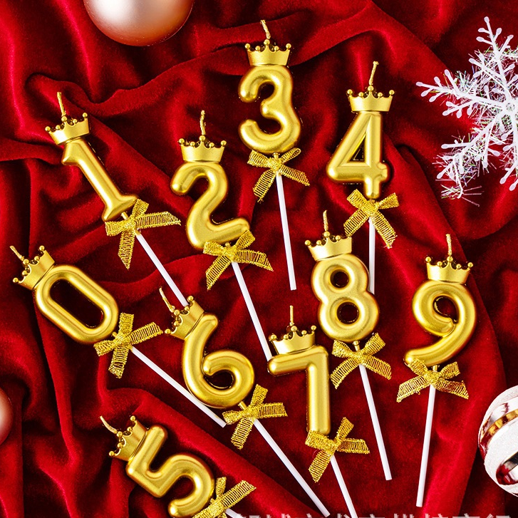 [LILIN ANGKA MAHKOTA] Lilin Angka Birthday Cake Mahkota Gold  Candle, Lilin Angka Ulang Tahun Ultah 