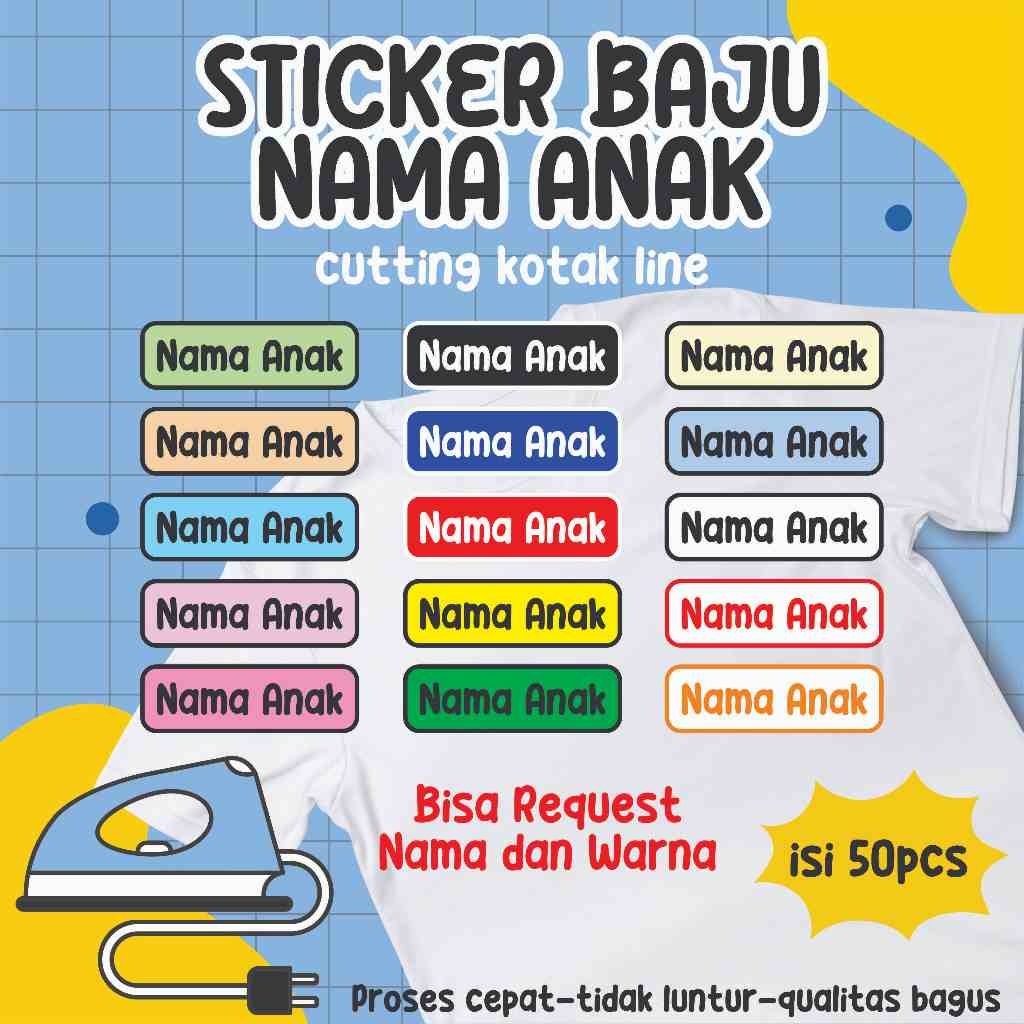 

Sticker label baju - label setrika nama anak - cutting kotak line