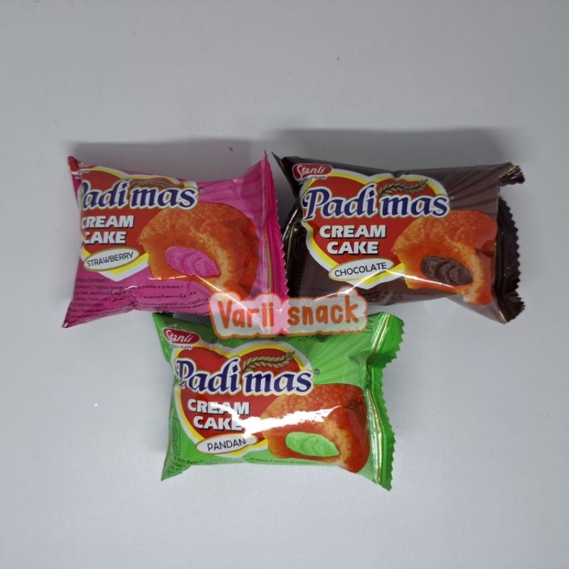 

Padimas Cream Cake Rasa Pandan Coklat Strowberry 1 Pak 10 pcs