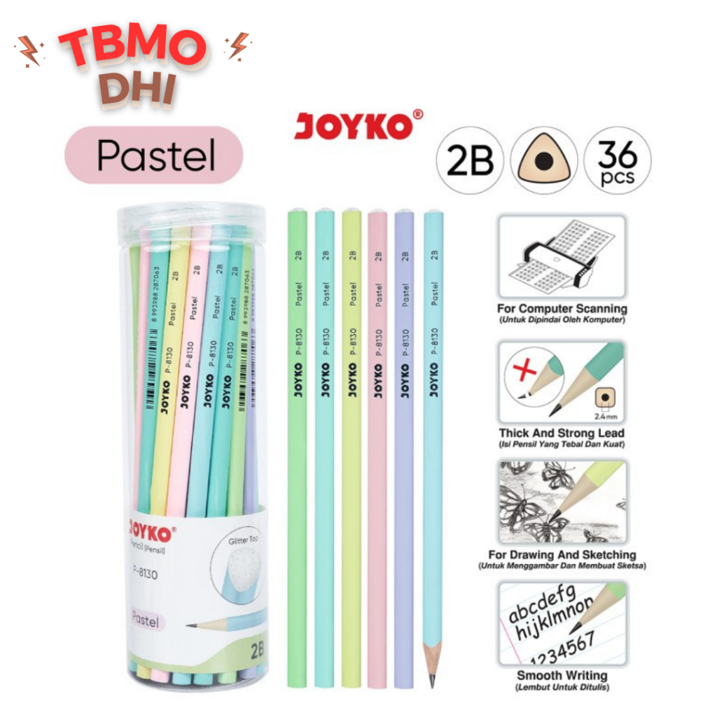 

Pencil Pensil Joyko P-8130 2B 1 Drum 36 Pcs Pastel