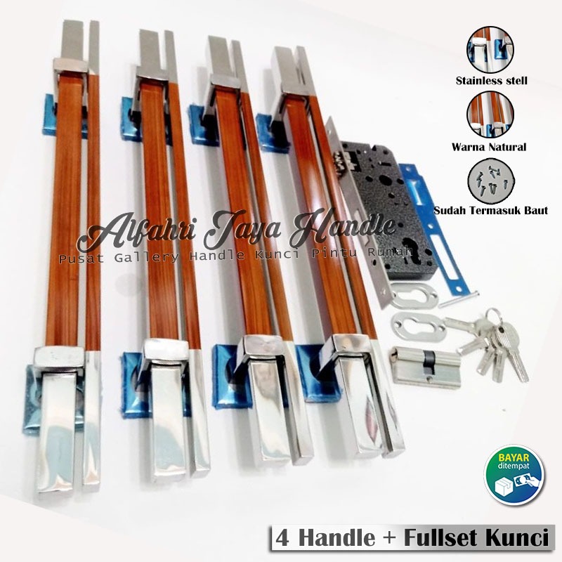 Handle Tarikan Gagang Pintu Rumah Stainless Pintu Kupu Tarung Fullset Kunci 60cm,80cm & 100cm