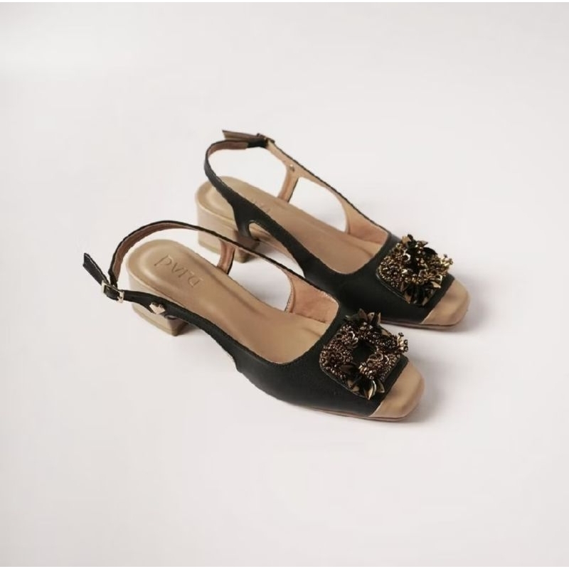 PVRA SEPATU SANDAL WANITA KANIA HEELS BLACK TAUPE