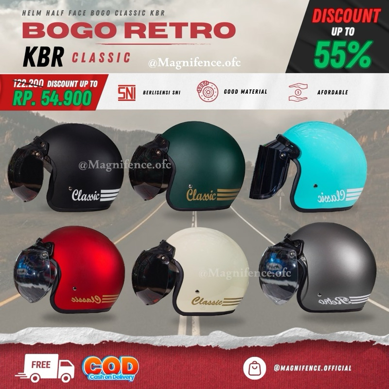 Helm Half Face Bogo KBR Classic Retro Dewasa SNI Helm Bogo Pria dan Wanita