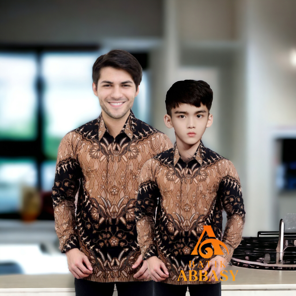 Kemeja Batik Anak Laki laki Coklat Batik Pria Dewasa Couple Batik Ayah dan Anak Laki Laki Motif Keri