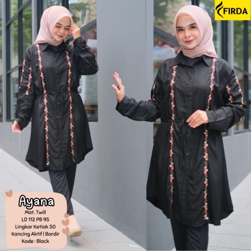 Tunik Kemeja Jumbo Blouse Bordir Hitam Ayana