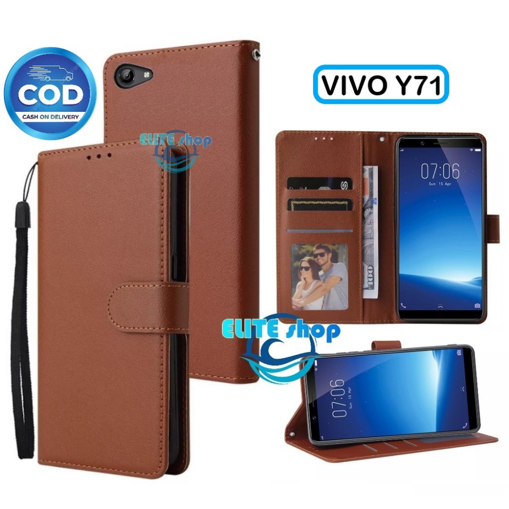 CASE VIVO Y71 CASING DOMPET model flip buka tutup case kulit ada tempat foto dan kartu juga tali hp 