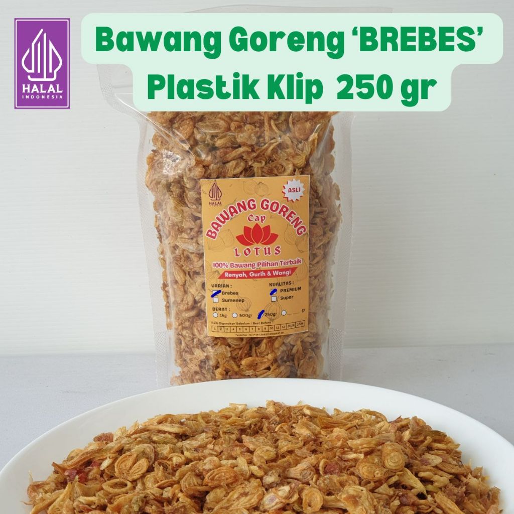 

BAWANG GORENG ASLI BREBES PREMIUM Kemasan 250gr Cap Lotus