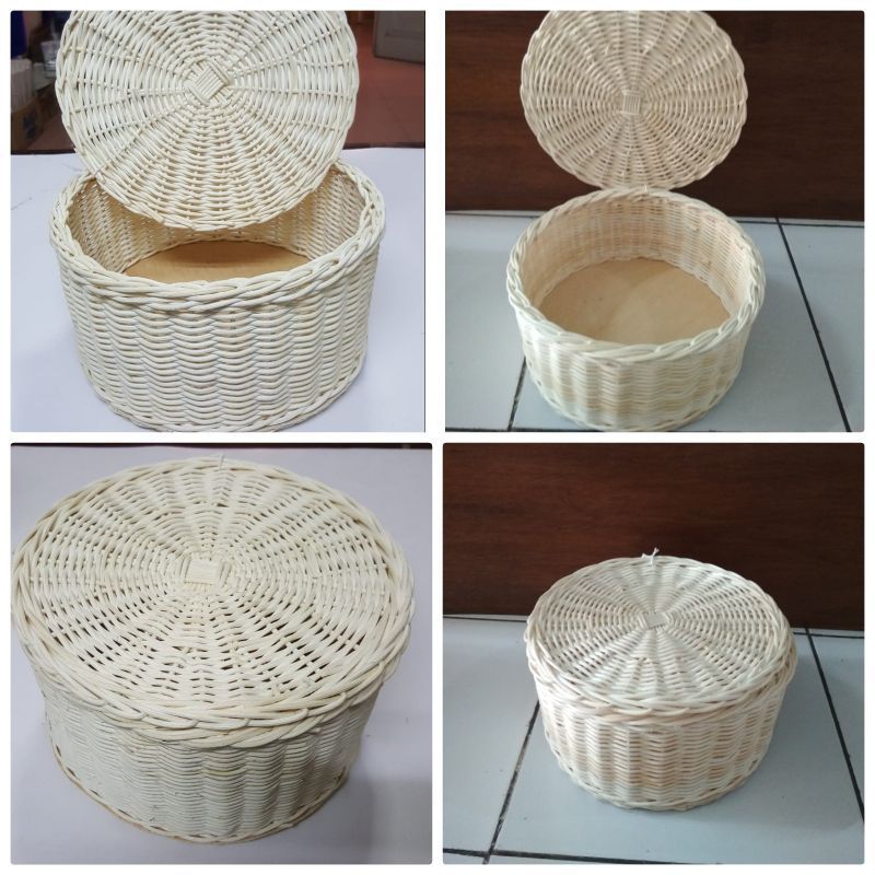Keranjang Rotan Bulat Tutup 25×25