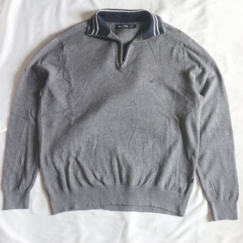 NAUTICA NAVTECH QUARTER-ZIP Half Zipper Knitwear Sweater Sweatshirt Crewneck Rajut Wool Jaket Grey A