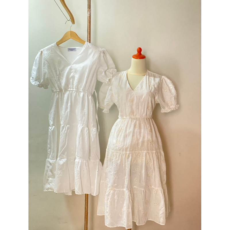 dress putih bangkok katun premium  bordir