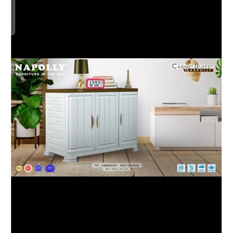 Meja Serbaguna Rak TV Plastik Napolly 3 Pintu Cabsulfet 353 Lemari Dapur Napoly