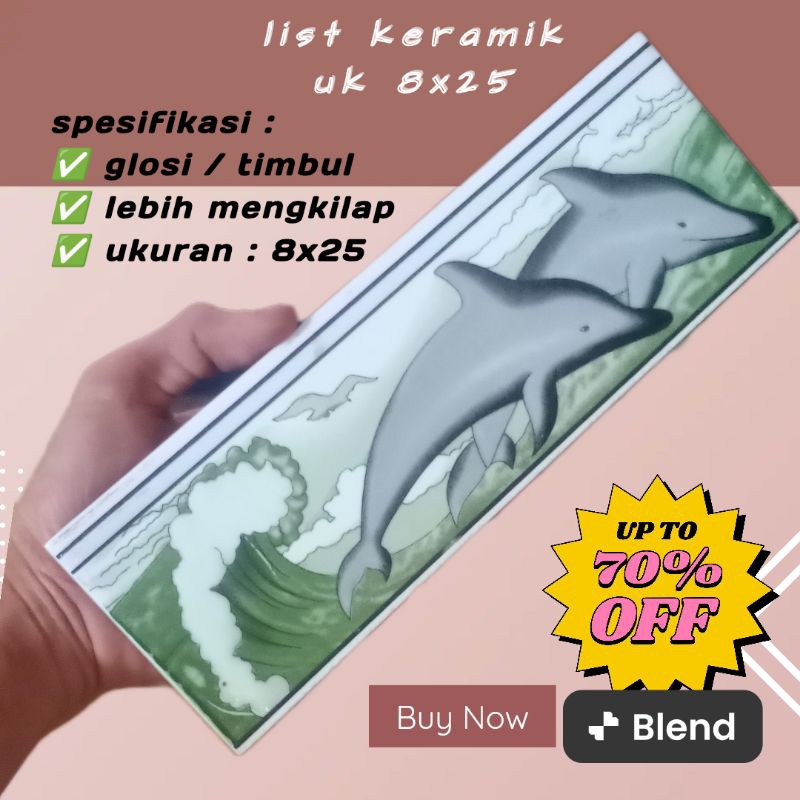 grosir list keramik dinding minimalis kamar mandi motif ikan dolpin lumba-lumba ukuran 8x25