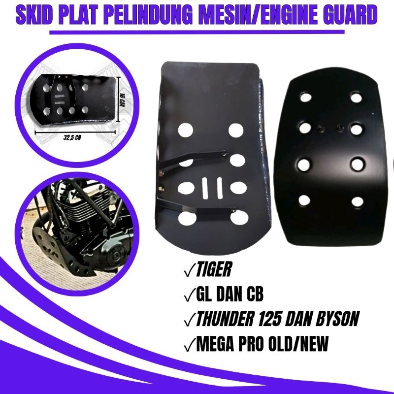 SKID PLAT PELINDUNG MESIN ENGINE GUARD TIGER GL CB THUNDER 125 BYSON MEGAPRO OLD NEW