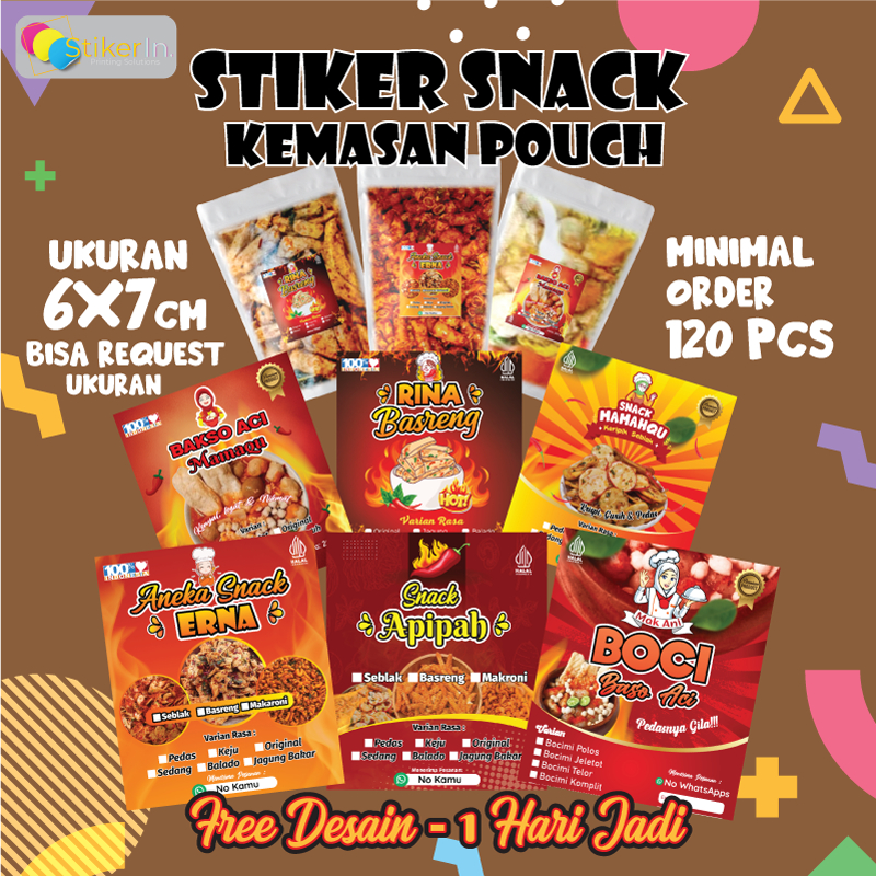 

Stiker Label Snack Kemasan Pelastik Pouch Bisa Custom Gratis Desain Proses Cepat