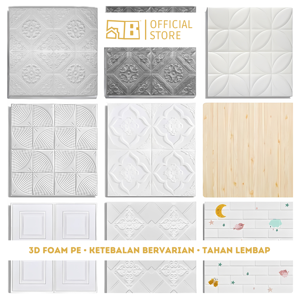[16 Varian] 3D Foam Dinding Plafon Atap Wallpaper Anti Lembab Gabus Embossed 3 mm 4 mm Batik Bunga P