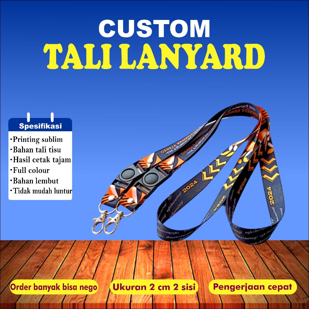 

PROMO LANYARD CUSTOM PRINTING SUBLIM GANTUNGAN NAME TAG KALUNG ID CARD DESAIN BEBAS MIN ORDER 9 PCS