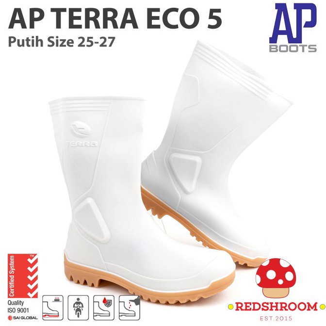 Terlaris Sepatu boot Pendek AP Boots AP TERRA ECO 5 PUTIH Karet Lokal Lentur Ringan Anti Slip  Air P