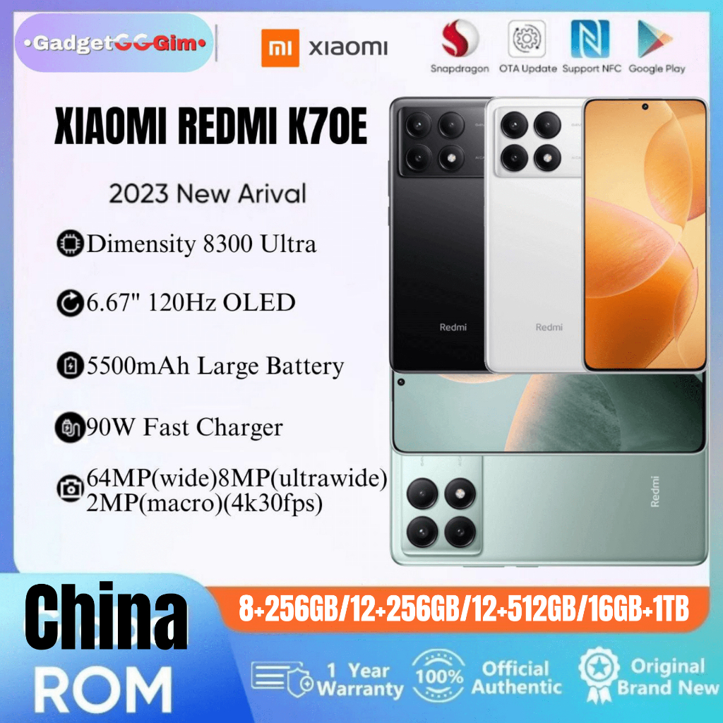 Xiaomi Redmi K70E 5G Dimensity 8300 Ultra 64MP 120Hz 5500mAh 90W BNIB Garansi Resmi 1 Tahun HP ORI