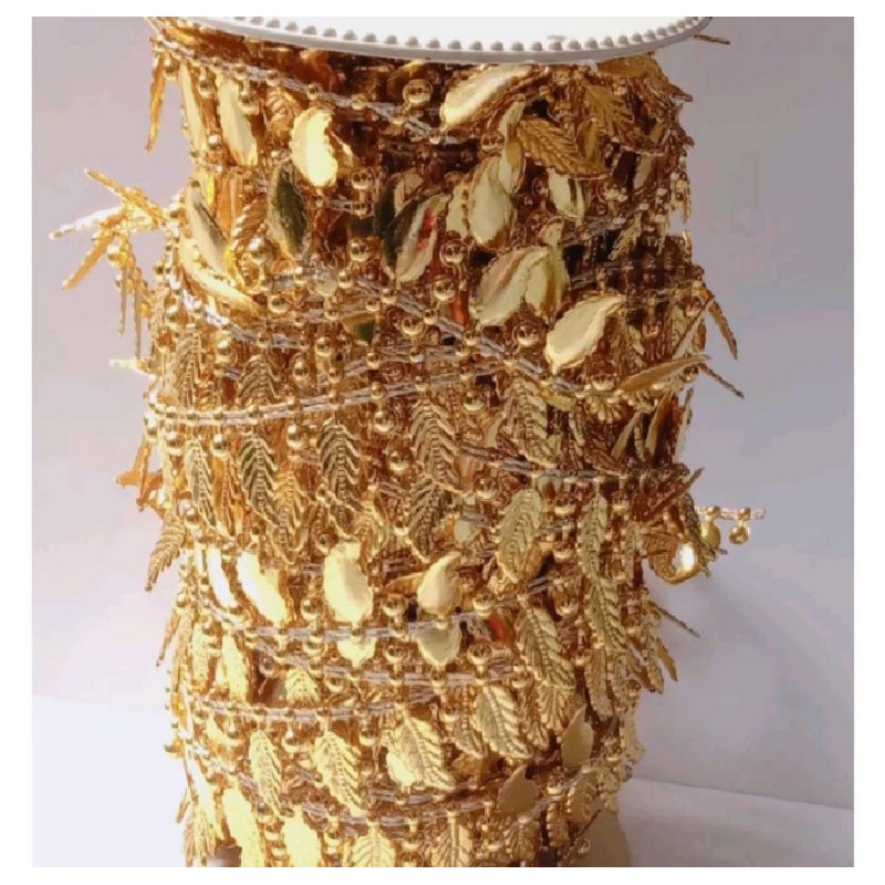 Aplikasi Renda Daun emas 25 yard silver gold