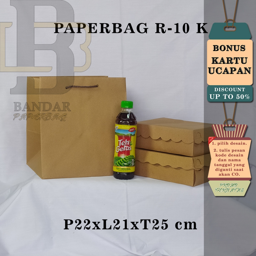 

PAPERBAG BONUS KARTU UCAPAN UKURAN R-10 K (P22 X L21 X T25 CM) WARNA COKELAT POLOS