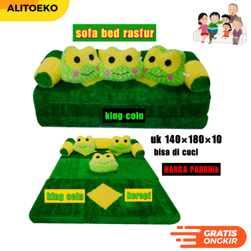 Sofa Bed Kasur Lipat Lantai Bulu Rasfur Karakter Anak Populer