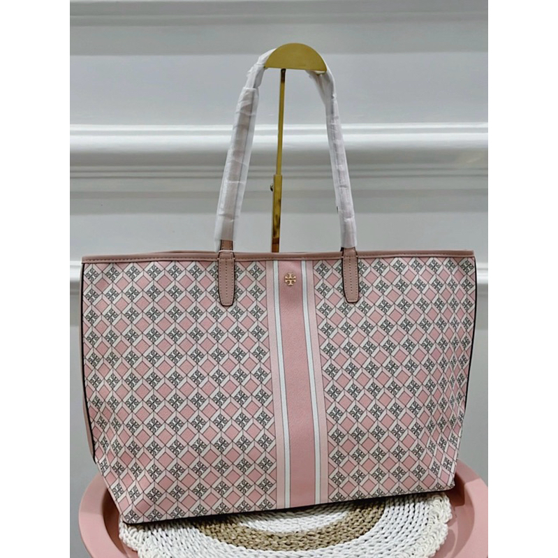 Preloved Tas TB Geo Logo Stripe Tote Bag Large Dusted Blush Pink