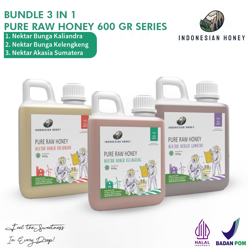 

Indonesian Honey Bundling 3 in 1 Madu Nektar Bunga Kaliandra Bunga Kelengkeng Bunga Akasia Sumatra