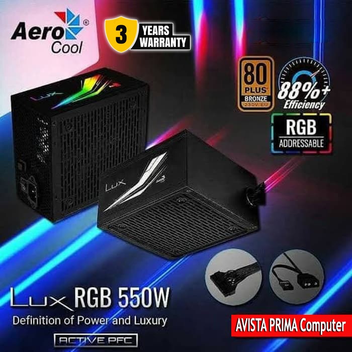 PSU AeroCool LUX RGB 550W 80+ Bronze - Garansi resmi 3tahun
