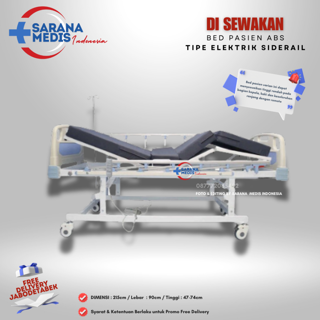 Rental bed pasien (Tipe abs elektrik siderail) - Sewa Tempat Tidur Rumah Sakit Elektrik Siderail