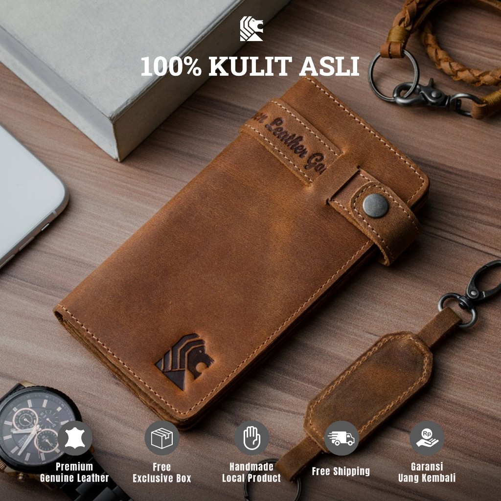 Reven Dompet Panjang Pria Vintage Wallet Kulit Sapi Asli Crazy Horse Original Premium Tali Panjang