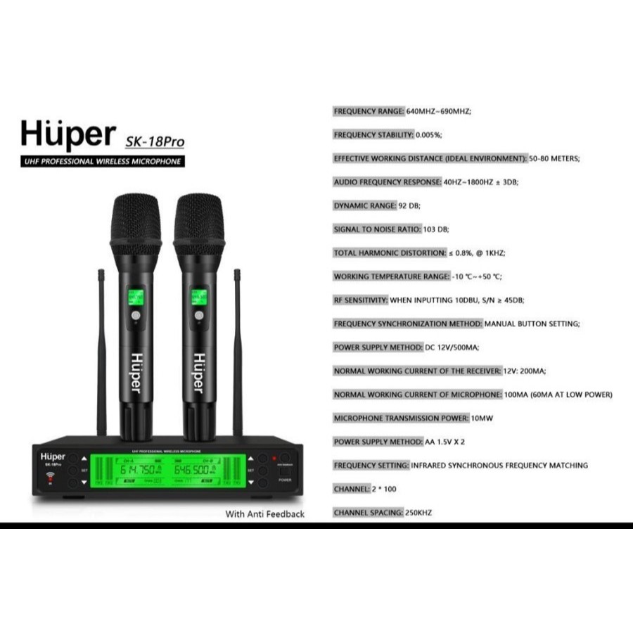 Mic Wireless HUPER SK18PRO / SK18 PRO / SK 18 PRO Original HUPER