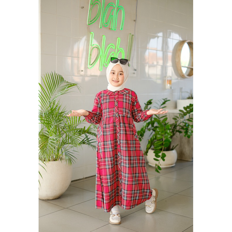 murah gamis anak abaya dress katun flanel impor kotak-kotak