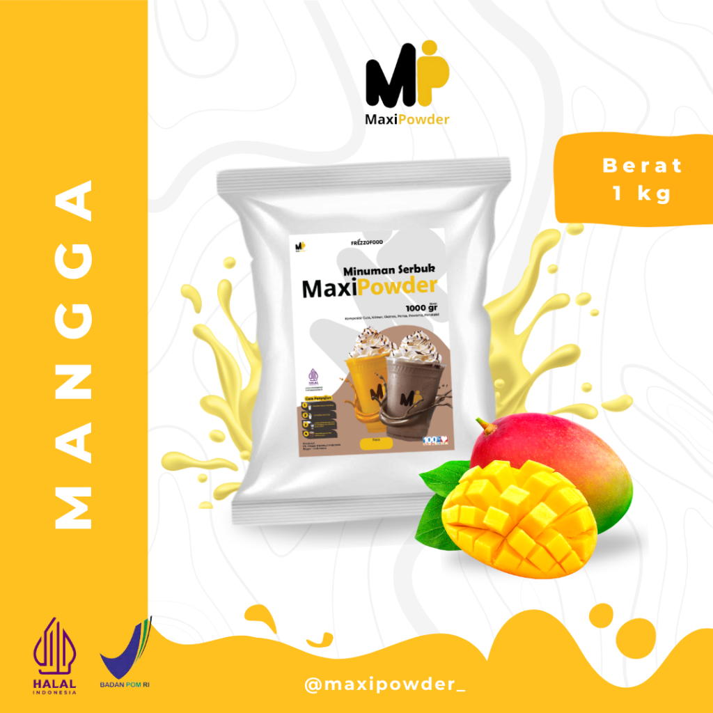 

Bubuk Minuman Rasa Mangga 1kg / Minuman Kekinian Rasa Mangga Termurah / MaxiPowder