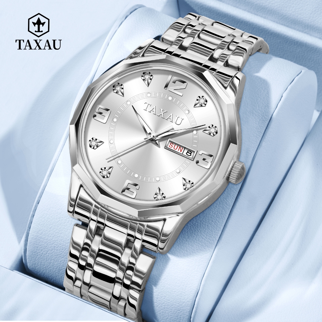 TAXAU Jam Tangan Pria Original Analog Casual Mewah Anti Air Stainless Steel Jam Tangan Pria Rantai