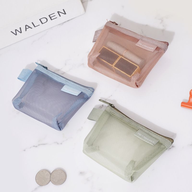 pouch make up mini transparant jaring Dompet koin jaring dompet tas kosmetik simple lucu aestetik