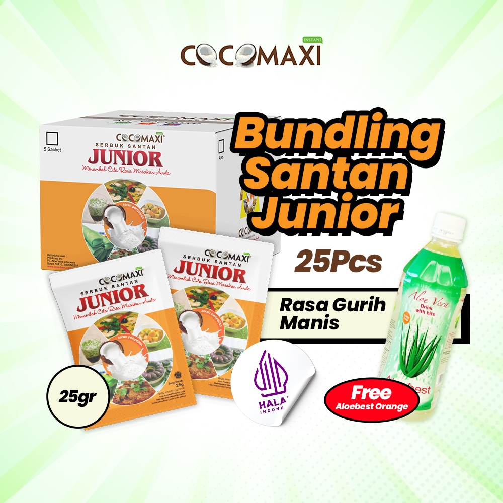 

COCOMAXI Santan Bubuk Renceng Junior 25gr - 25pcs Free Aloebest Orange 500 ml