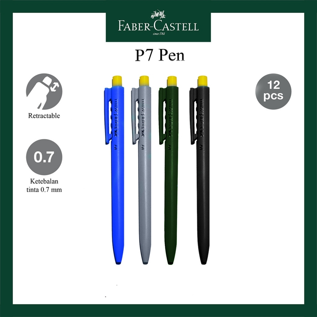

Faber Castell Pulpen Ballpen P7 / Black / Grey / Hunter Green / Royal Blue / Black Ink (Harga Per BOX)