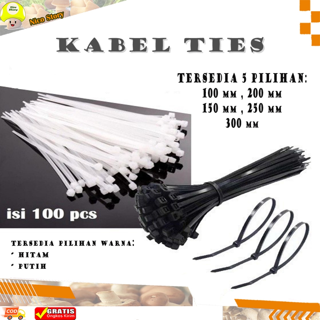 

(NCS) COD KABEL TIES PUTIH 100 , 150 , 200 , 250 MM ISI 100 PCS NILON CABLE TIE TIS NYLON 2,5