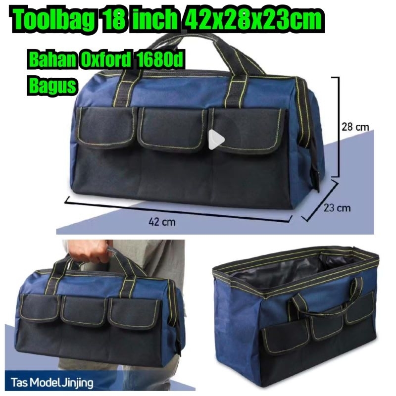 Toolbag 18 inch ukuran 42x28x23cm tool bag bahan oxford1680d tas perkakas 18 inch tas peralatan