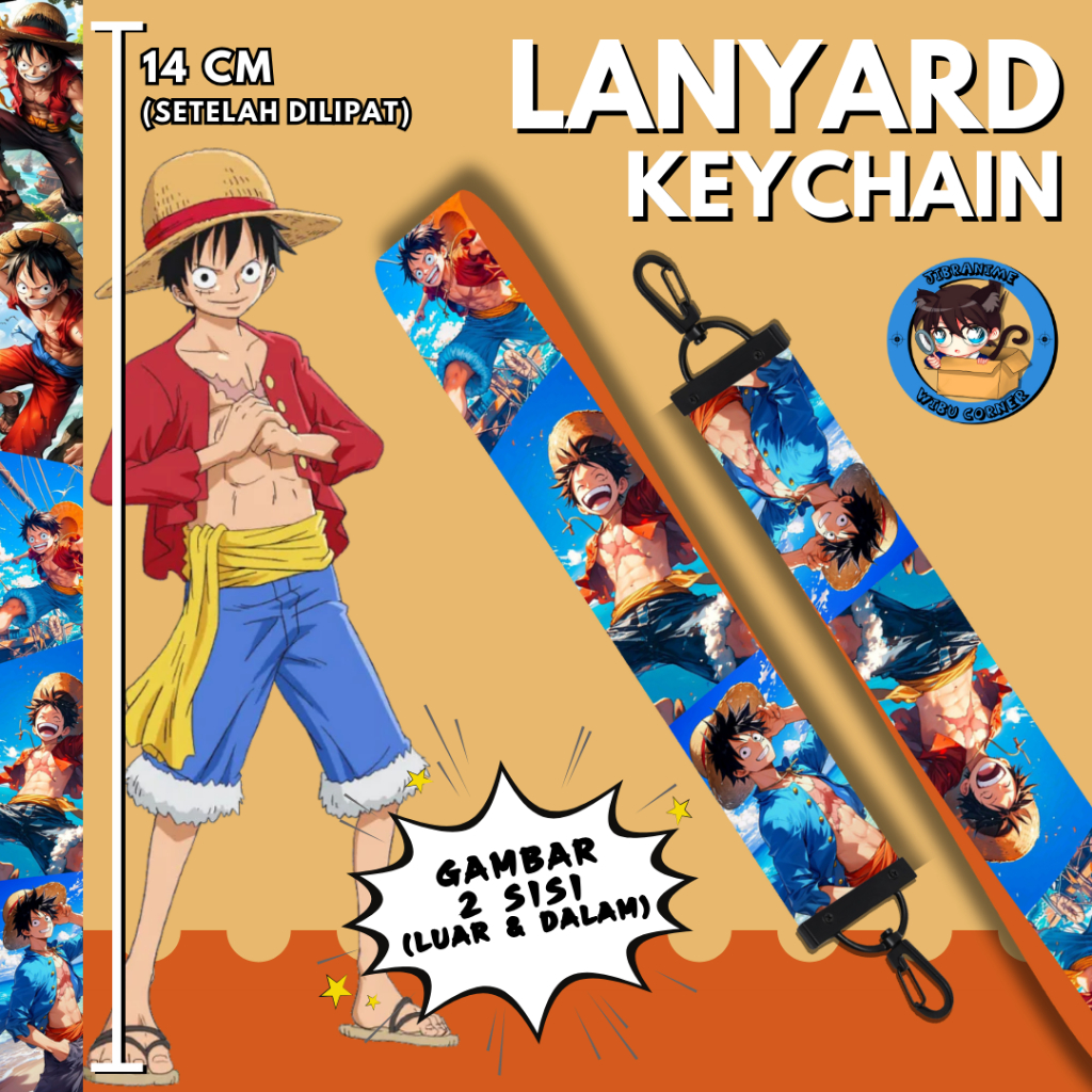 

Lanyard Strap Anime 2 Sisi / Luffy One Piece / Lanyard Custom Suka Suka / Gantungan kunci layard keychain