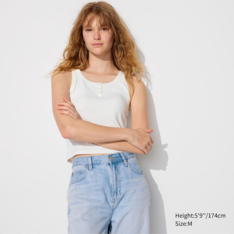 Women AIRism Katun Atasan Bra Kerah Henley Uniqlo jastip uniqlo