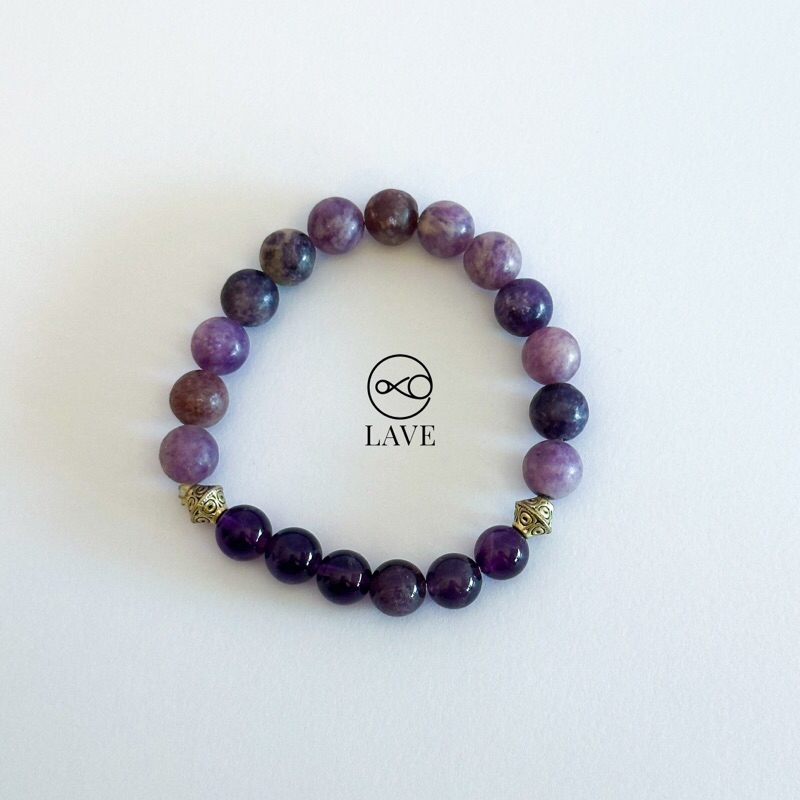 Stretch Amethyst Lepidolite Crystal Bracelet