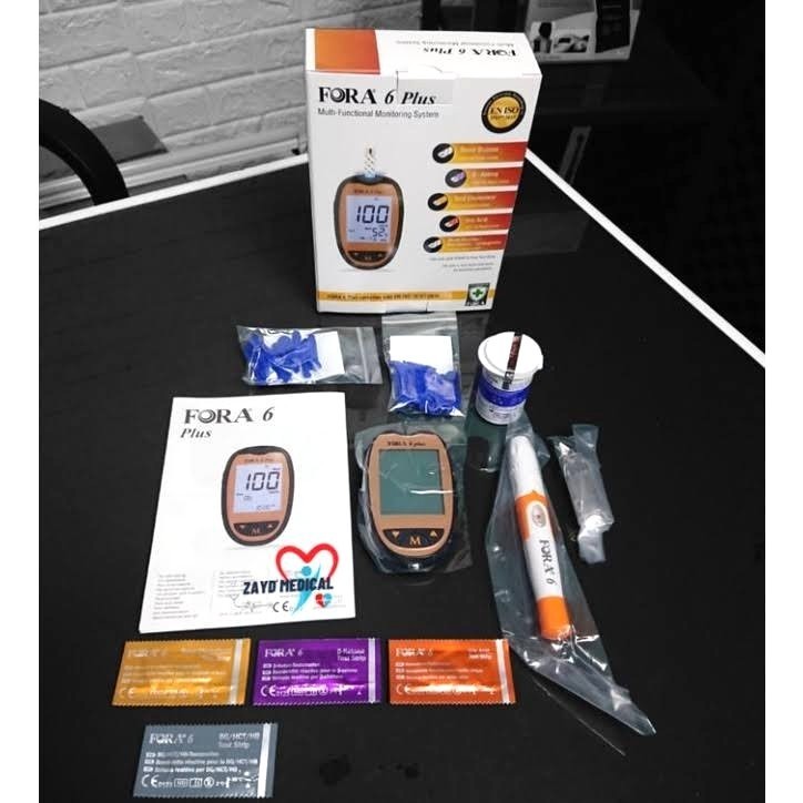 FORA 6 PLUS 6 IN 1 FORA MESIN PARAMETER GULA KOLESTROL UA KETONE HB HEMATOCRIT/Fora 6 Plus 6in1 Alat